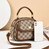 Bolso de Mano de Cuero Suave Estampado de Comercio Exterior para Mujer, Nuevo Estilo Simple Combinable, Bolso Redondo Pequeño, Gran Capacidad, Doble Capa, para Hombro y Cruzado