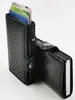 Nova Padrão de Carbono RFID Anti-roubo Escovado Liga de Alumínio Empurrador Lateral Teste Bolsa para Cartões Amazon Carteira Masculina Couro PU Retrô LOGO