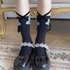 Calcetines de Pantorrilla de Algodón Blanco Leche Dulce Retro con Correa de Mariposa Estilo Hada Suave para Mujer