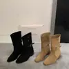 Botines de estilo francés de doble uso, súper modernos y deslumbrantes para 2026, chic de principios de otoño, llamativos de estilo callejero, botines de ante efecto Maillard estilo Western cowboy para mujer
