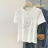 Camiseta Blanca de Manga Corta con Diseño Estampado Estilo Coreano para Mujer, Verano Holgada y Casual, Foto Real Estilo Europeo y Americano