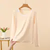 Nuevo Top Básico de Encaje Patchwork de Manga Larga para Mujer Otoño/Invierno 2026, Top Interior de Cuello Redondo, Engrosado Cepillado para Calidez, Ropa de Otoño