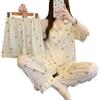 Pijama japonés de oso lindo para mujer de verano de tela arrugada manga corta pantalones holgados y cómodos ropa para el hogar de tres piezas al por mayor