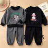 Nuevo Conjunto de Sudadera con Capucha y Pantalón Jogger de Ardilla y Cachorro de Dibujos Animados para Niños y Niñas, Ropa Casual de Dos Piezas para Hermanos