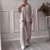 2026 Europeu e Americano transfronteiriço _ site independente Amazon conjunto casual de camisa de algodão e linho cor sólida com calça larga de cordão algodão e linho