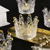 Plato de Vidrio con Tapa de Corona de Cristal, Portavelas de Lujo Ligero, Bandeja para Joyas de Doble Propósito, Soporte para Polvera, Pieza Decorativa de Mesa para Cumpleaños