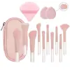Kit de Pincéis de Maquiagem Mini com 10 Peças, Cabo Curto de Cristal, Conjunto Completo Portátil de Pincéis para Sombra e Blush, Direto da Fábrica