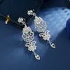 Pendientes de Clip Exquisitos con Borlas Caladas Incrustados de Diamantes Estilo Palacio Retro, Pendientes para Novia, Banquetes, Sin Perforación