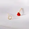 Festivos Pendientes Pequeños de Amor Huecos de Plata de Ley S925 con Esmalte Gotas Pendientes de Corazón Rojo para Mujer Nueva Moda Simple Adelgazantes Joyería para Orejas