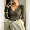 2024 Novo Outono Lã Gola Polo Malha Design Feminino Versátil Slim Camisa Top para Camada Interna