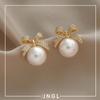 Pendientes de plata S925 con forma de aguja, estilo francés retro, con lazo de diamantes y perlas, ligeros, de lujo, con diseño de nicho, de alta gama, al por mayor