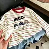 Camiseta de Manga Larga a Rayas de Algodón Puro, Nueva Moda Primavera y Otoño para Niños, Estilosa y de Corte Holgado, Camiseta Básica Versátil para Niños Mayores