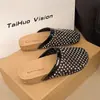Mules Boken em malha com bico fechado, novo modelo 2026, sandálias fada de diamante para mulheres, calçados slip-on de sola grossa para uso externo no verão