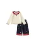 You Bao Huzhou Zhili Conjunto de Dos Piezas para Niñas Camiseta Jeans con Volantes de Color Contrastante Conjunto Infantil Elegante Moderno