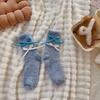 Calcetines Coral de Piso Cálidos Engrosados para Casa Invierno para Mujer Lindo Terciopelo Media Caña Lazo Calcetines para Dormir