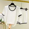 Conjunto de Verão Novo Feminino de Modal Solto Tamanho Grande Pijama para Casa Pijama Versátil Fino Esportivo Casual Conjunto de Duas Peças