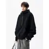 Jaqueta casual esportiva de meio zíper, espessa, versátil, simples, com capuz, estilo americano, tendência outono e inverno, modelagem solta, para homens