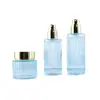 Set de botellas de vidrio de línea recta, redondas, con rayas verticales, en stock, de 30-120 ml para agua, loción y esencia, botella vacía de 30-100 g para crema facial