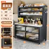 Gabinete de almacenamiento para cocina, aparador de acero con panel de roca, mesa multifuncional para alimentar bebés, gabinete de almacenamiento para microondas, armario de almacenamiento