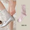 Meias Femininas Primavera e Verão Algodão Fino Renda Laço Meia de Comprimento Médio Estilo Ballet Renda Lolita Meias Amontoadas