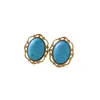 Pendientes de Plata de Ley S925 Estilo Retro Europeo y Americano Elegantes Exquisitos Geométricos de Turquesa Pendientes Versátiles de Lujo Ligero de Alta Gama para Mujer