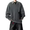 Popular Europeu Transfronteiriço Tamanho Grande Suéter de Tricô Falso Duas Peças Masculino Gola Polo Decote V Estilo Old Money Atacado de Fábrica