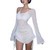 Moda Fashionável e Sexy Estilo Resort Nova Coleção Primavera/Verão 2025 Vestido Bodycon de Praia com Recortes Transparentes e Decote Assimétrico