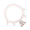 Pulseira com Sino e Trava de Segurança de Cristal Rosa Natural e Ágata Branca para Namorada e Melhor Amiga, Estilo Fresco, Doce e Fofo