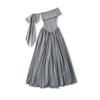 Vestido Liso de Ombro a Ombro Estilo Francês para Mulheres com Alças Diagonais, Caimento Justo, Franzido, Barra Larga, Vestido Longo para Mulheres Altas