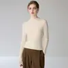 Nova blusa de base de caxemira minimalista estilo coreano para outono, gola semi-alta, suéter de malha pulôver de manga longa slim fit, cor sólida