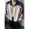 Sudadera Cardigan a Rayas Color-Block con Cuello Alto Estilo Americano para Hombre, Marca de Moda Tallas Grandes, Chaqueta Deportiva Estilo Universitario Primavera y Otoño