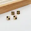 Diseño de Nicho Cuadrado de Trébol de Cuatro Hojas con Diamantes Completos Pendientes Pequeños Estilo Europeo y Americano Pendientes Sencillos de Alta Gama para Mujer