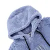 Chaqueta Azul con Capucha de Lana de Cordero Sintética con Estampado de Letras Transfronterizo para Hombre, Sudadera Casual de Invierno Holgada Estilo Pareja