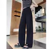 Calça de Terno de Seda Gelada para Mulheres, Verão Fina Casual Fluida de Perna Larga, Nova Calça Preta Slim Reta Proteção Solar 2026