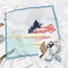 Bufanda pequeña multifuncional de Corea del Sur, pañuelo cuadrado pequeño con pintura al óleo original, bufanda pequeña versátil decorativa para primavera y otoño, diadema para el cabello que reduce la edad, pañuelo para la cabeza