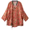 Camisa de Botones con Estampado Vintage para Mujer, Nuevo Estilo de Verano, Corte Holgado, Adelgazante, Nuevo Estilo Chino, Chaqueta Top Artística Casual Talla Grande para Mujer