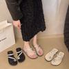 Pantuflas de Dedo con Pedrería y Suela Plana para Mujer, Nuevas de Moda Verano 2026 Sandalias Elegantes de Playa con Suela Suave