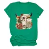 Camiseta redonda de manga corta para mujer, de moda y única, con diseño de calavera, cabeza de toro, floral, suculentas, estilo europeo y americano, del sitio independiente Amazon Wish