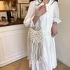 Nuevo Estilo Étnico Bohemio Borla Tejida Bolso Moda Femenina Cuerda de Algodón Bolso Vacaciones Junto al Mar Bandolera de Hombro