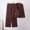 Abrigo de solapa profesional estilo europeo y americano conjunto de moda para mujer primavera y otoño de punto de alta gama adelgazante falda de cadera envolvente conjunto de dos piezas