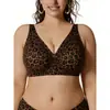 Lencería Tallas Grandes Transfronteriza Europea y Americana Estampado de Leopardo Soporte Suave Busto Grande Sin Costuras Transpirable Invisible para Bra Comercio Exterior