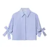 Camisa de Verano para Mujer de Manga Corta de Popelina Estilo Europeo y Americano con Decoración de Lazo 1567 2025