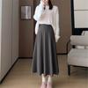 Elegante Falda Tejida Midi para Mujer Otoño e Invierno Nueva Dulce Reductora de Edad Adelgazante Cintura Alta Falda Línea A Falda Paraguas Plisada