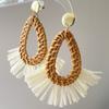 Pendientes Boho Exagerados Estilo Casa de Huéspedes de Mimbre y Rafia con Forma de Abanico y Borla Pendientes Distintivos de Corea del Sur Dongdaemun para Mujer