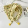 Pañuelo pequeño cuadrado de algodón y lino con borlas de 58 cm Protector de cuello Bufanda suave Pañuelo decorativo para la cabeza Pañuelo floral Retro Pequeño Fresco