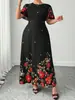 Comércio Exterior Transfronteiriço Europeu e Americano Tamanho Plus Novo Estilo Verão 2026 Elegante Gola Redonda Estampado Cintura Marcada Vestido de Comprimento Médio
