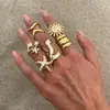 Anillo Cruzado Europeo y Americano Nuevo Estilo Personalizado Corazón Hueco Estrella de Mar Conjunto de Anillos 6 Piezas Anillo Geométrico Girasol
