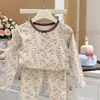 Ropa de Casa de Algodón Puro de Dibujos Animados para Otoño e Invierno para Niños y Niñas Ropa Cálida Top de Otoño Pantalones de Otoño Pijama de Bebé Conjunto de Dos Piezas