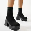 Sitio Independiente Europeo y Americano de Tallas Grandes Botines de Cuero con Tacón Alto Clásicos Simples Tacón Grueso Punta Redonda Botas de Moda Martin para Cuatro Estaciones