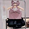 Conjunto de Ropa para Niña: Top de cuadros con lazo y falda de pastel, Nuevo estilo de verano 2026, Ropa infantil de comercio exterior, Al por mayor para edades de 3 a 8 años